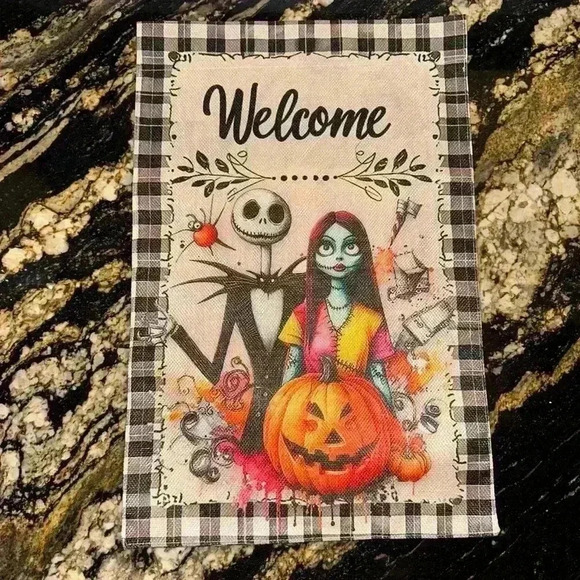 The Nightmare Before Christmas Welcome Halloween Garden Flag Beige Black - Picture 3 of 7